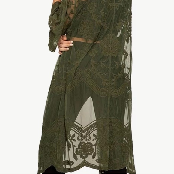 Olive Green Botanical Kimono Cardigan - Picture 3 of 3